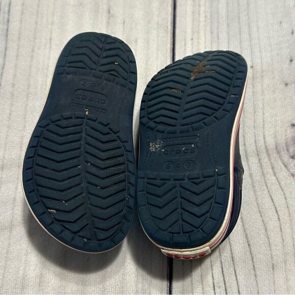 Crocs Crocband Navy Blue Red Stripe Kid Toddler Sz 6/7 Preschool Water Sandals - Picture 6 of 10